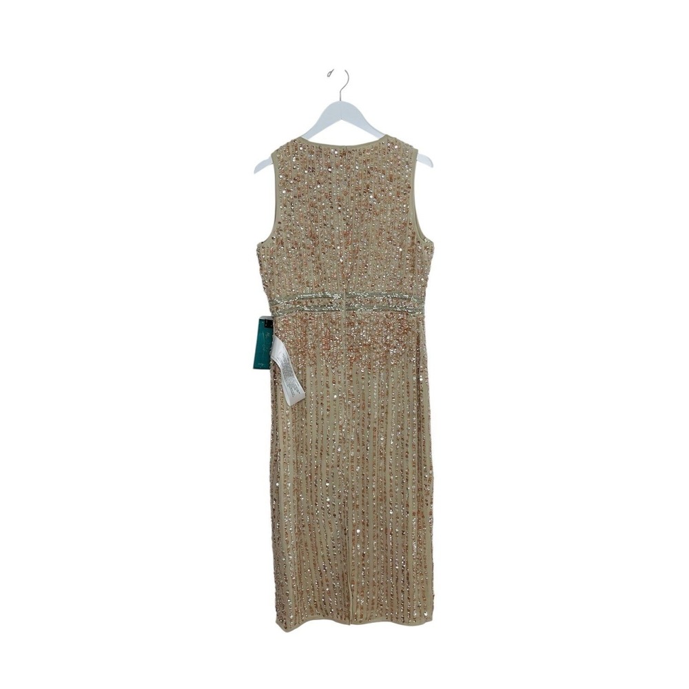 Mac Duggal 10509 Sleeveless High Neck Beaded Midi Sheath Dress Nude Size 10 NWT - Picture 6 of 8